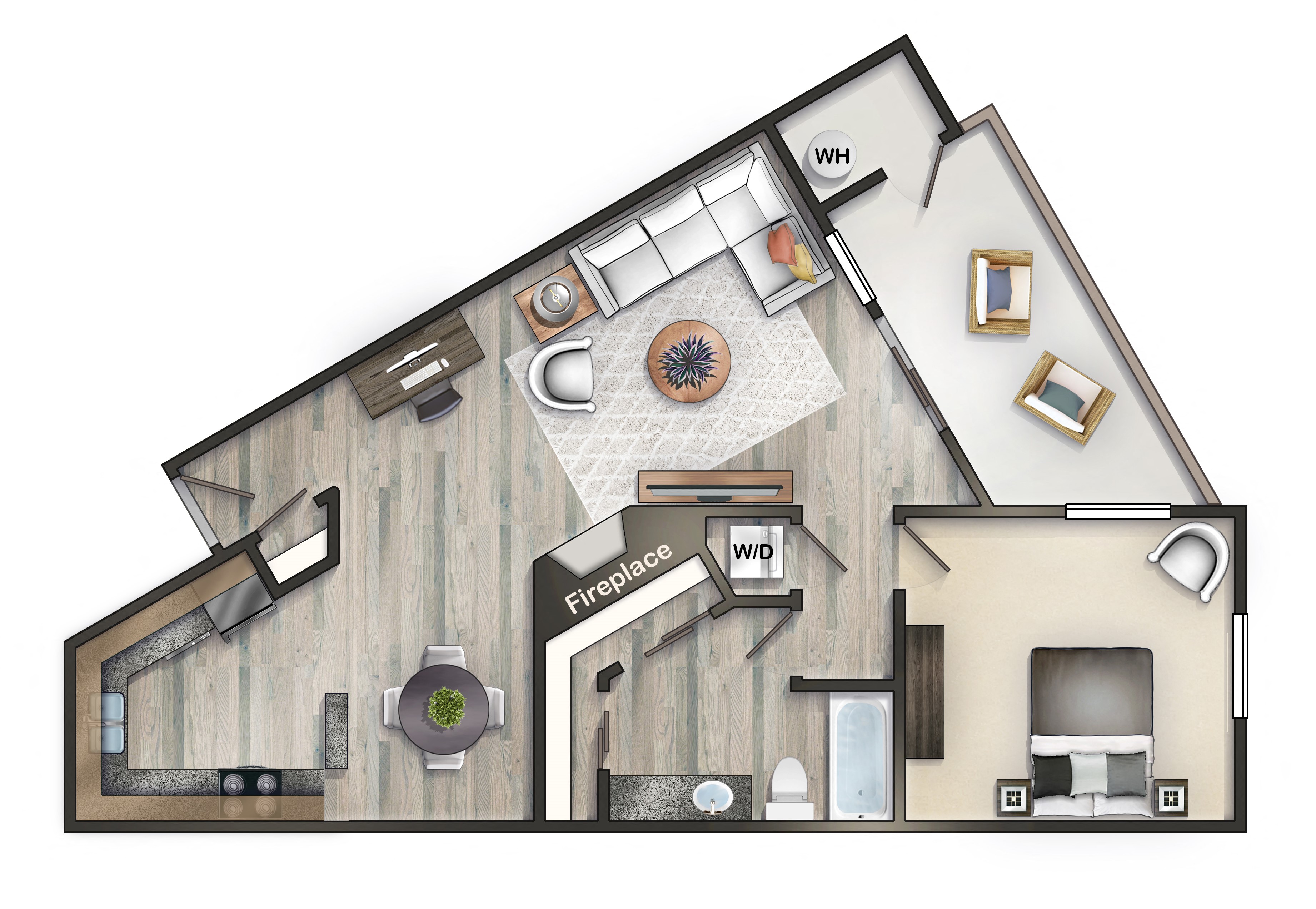 Floor plan for 1 bed, 1 bath, 800 sqft